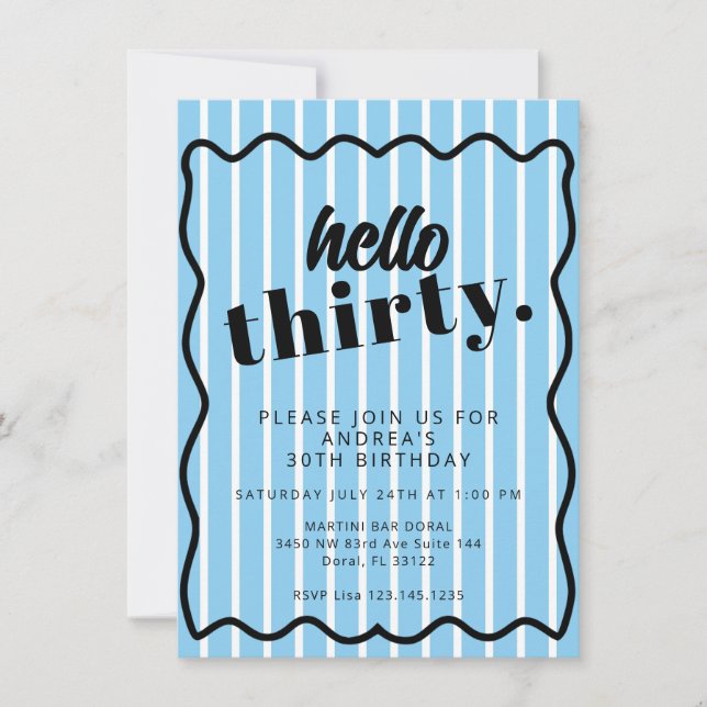 Blue White Rand trettio 30års födelsedag Inbjudningar (Framsida)