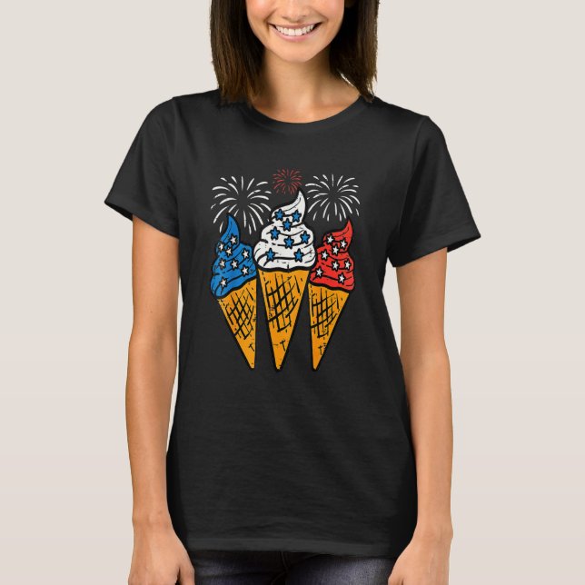 Blue White Red Ice Cream Cone Us Flag 4th Of July  T Shirt (Framsida)