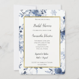 Blue White Romantic Floral Bridal Shower   Inbjudningar