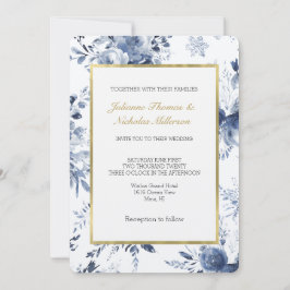 Blue White Romantic Floral Wedding Inbjudningar