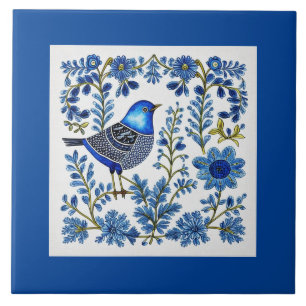 Blue & White Scandi inspirerade folkkonst Kakelplatta