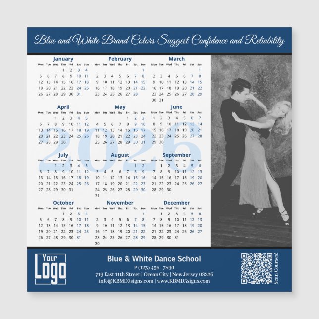 Blue White Service Image 2026 Calendar Magnet (Framsida)