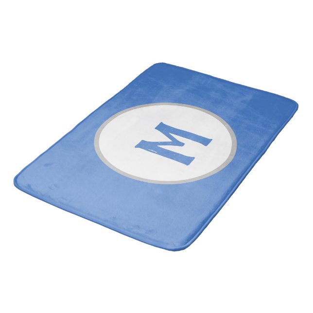 Blue White Silver Monogram Badrumsmatta (Vinklad)