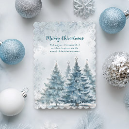 Blue White Silver Tree Winter Wonderland Christmas Kort