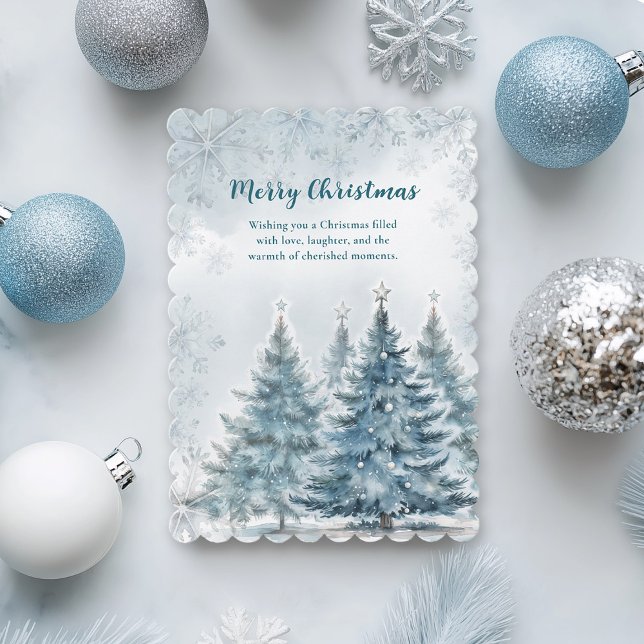 Blue White Silver Tree Winter Wonderland Christmas Kort (Skapare uppladdad)