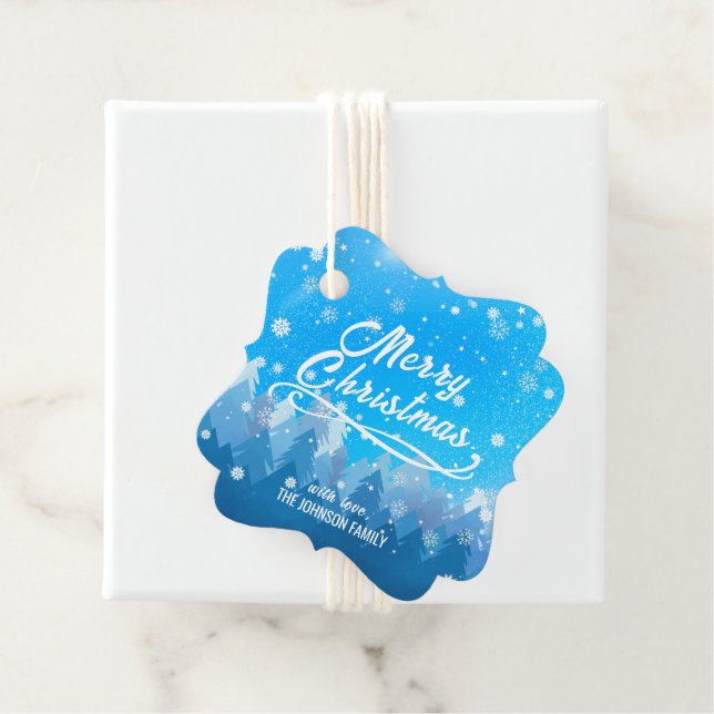 Blue White Snö fredliga skogen God jul Gåvor Etiketter (På plats)