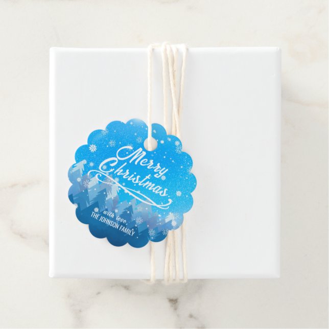 Blue White Snö fredliga skogen God jul Gåvor Etiketter (På plats)