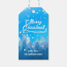 Blue White Snö fredliga skogen God jul Presentetikett