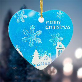 Blue White Snö House-jul - nyår 2023 Julgransprydnad Keramik