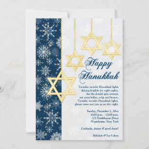 Blue, White Snöflingor Hanukkah-partiets inbjudan