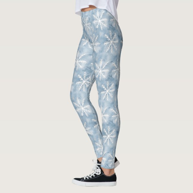 Blue White Snöflingor-jul Leggings (Vänster)