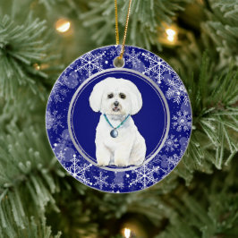 Blue White Snowflake Maltas Hund jul Julgransprydnad Keramik