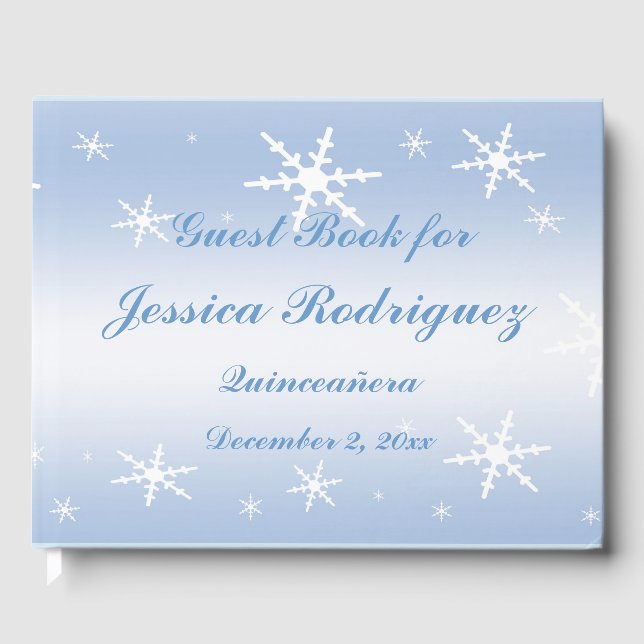 Blue White Snowflake Winter Quinceañera Guest Bok (Framsida)