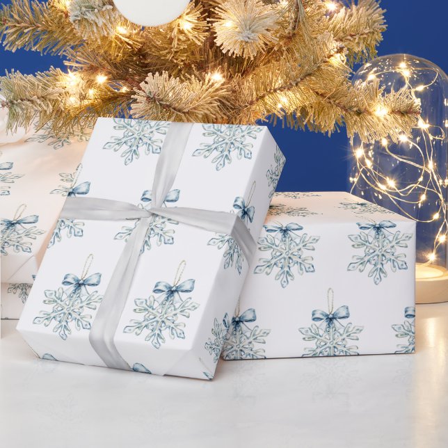 Blue White Snowflakes Bows Christmas Presentpapper (Helgdagar)