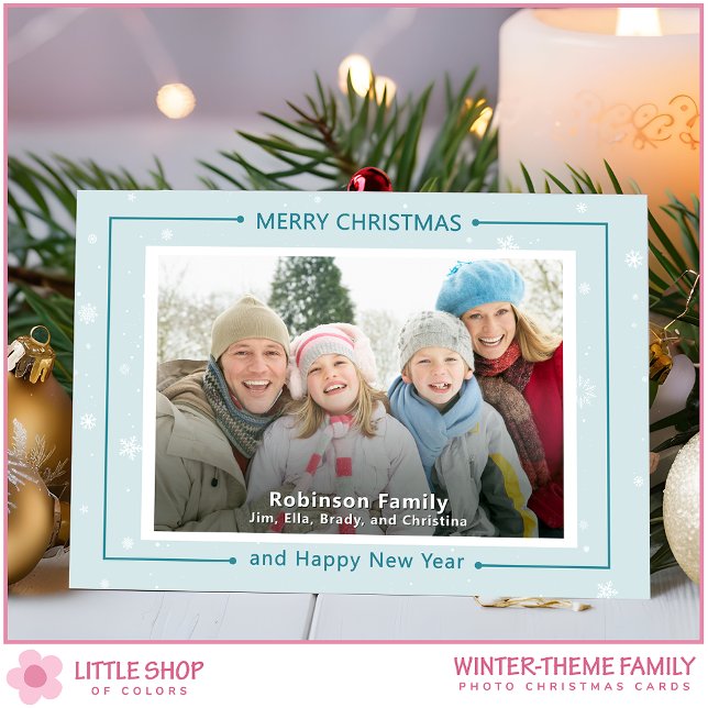 Blue White Snowflakes Winter Custom Photo Julkort (Skapare uppladdad)