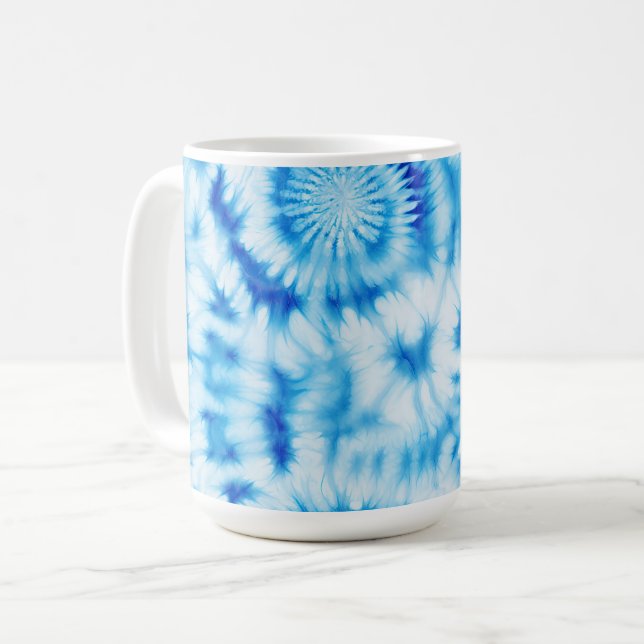 Blue White Spiral Tie Dye Kaffemugg (Framsida vänster)