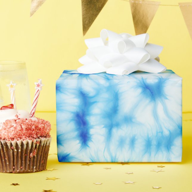 Blue White Spiral Tie Dye Presentpapper (Födelsedagsfest)