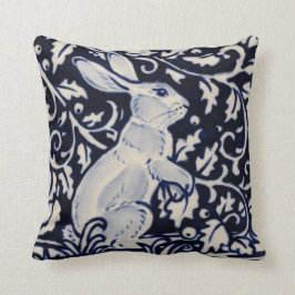 Blue White Stabbit Hare Bunny Chinoiserie Kudde