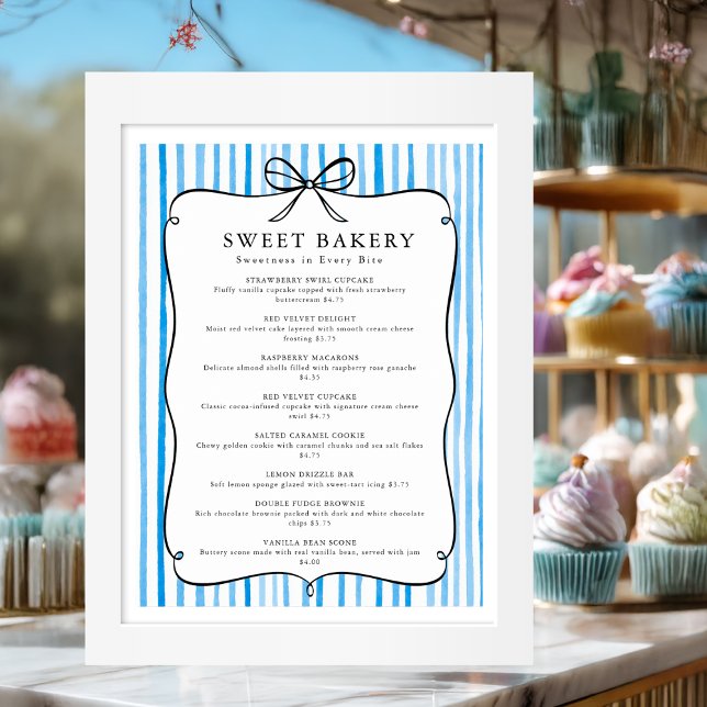 Blue White Stripe Vintage Bow Price List Poster (Blue White Stripe Vintage Bow Price List Poster)