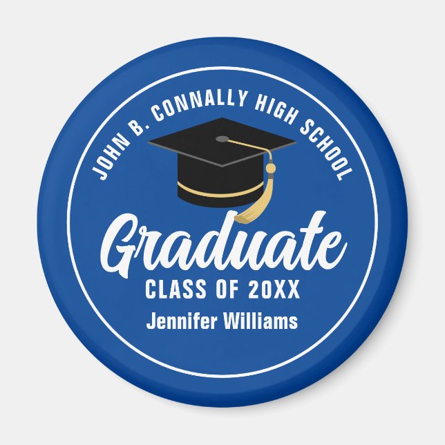 Blue White Student Anpassningsbar 2025 Studentfest Magnet (Framsidan)