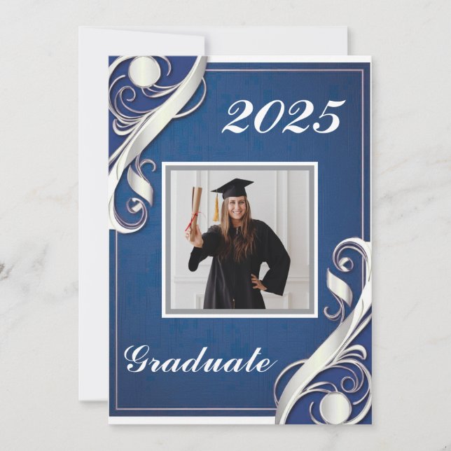 Blue White Studenten 2025 Inbjudningar (Framsida)