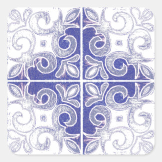 Blue White Swirl Inspired by Portugals Azulejos Fyrkantigt Klistermärke
