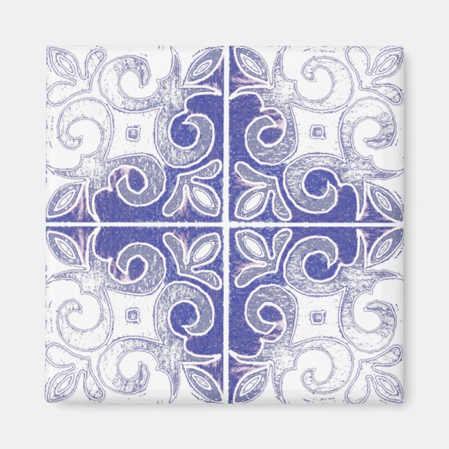 Blue White Swirl Inspired by Portugals Azulejos Magnet (Framsidan)