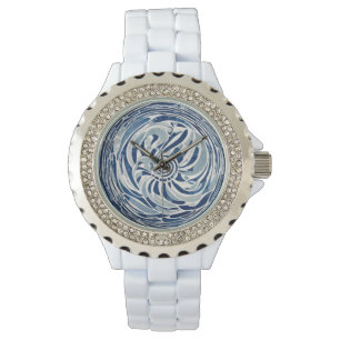Blue White Swirl Mönster 02 Armbandsur