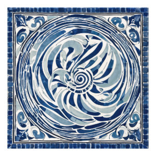 Blue White Swirl Mönster 02 Fototryck