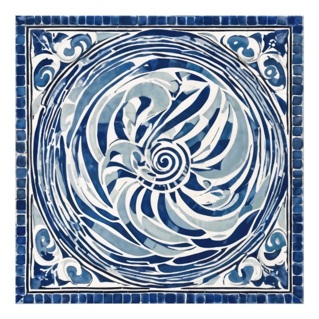 Blue White Swirl Mönster 02 Fototryck (Framsidan)