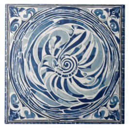 Blue White Swirl Mönster 02 Kakelplatta
