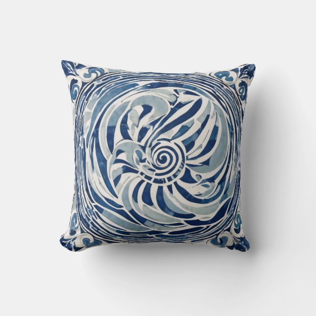 Blue White Swirl Mönster 02 Kudde (Framsida)