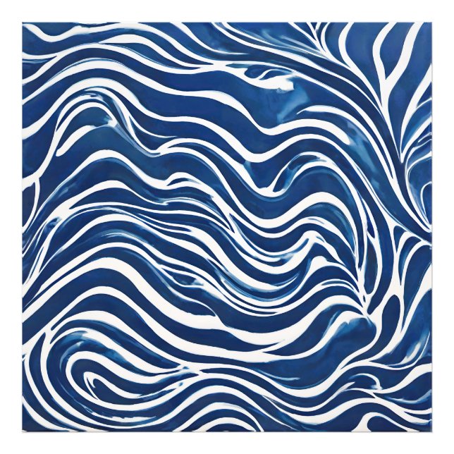 Blue White Swirl Mönster 06 Fototryck (Framsidan)