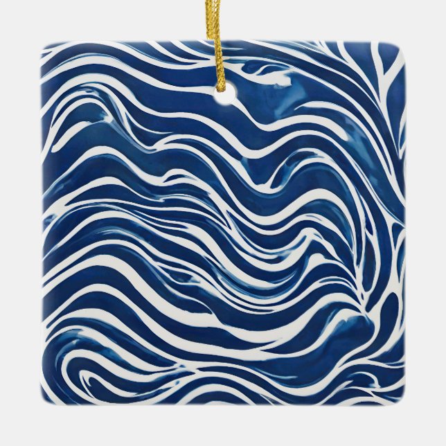 Blue White Swirl Mönster 06 Julgransprydnad Keramik (Framsida)