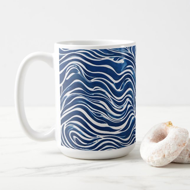 Blue White Swirl Mönster 06 Kaffemugg (Med munk)