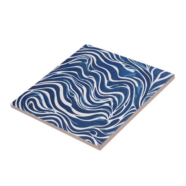 Blue White Swirl Mönster 06 Kakelplatta (Sidan)