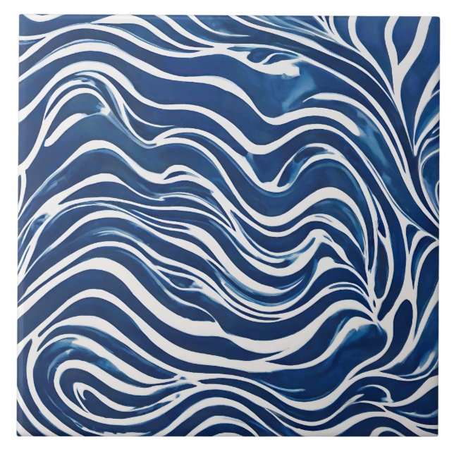 Blue White Swirl Mönster 06 Kakelplatta (Framsidan)