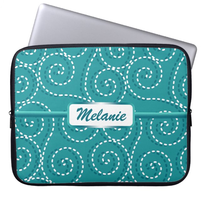 Blue White Swirls Personlig Namn Laptop Sleeve (Framsidan)