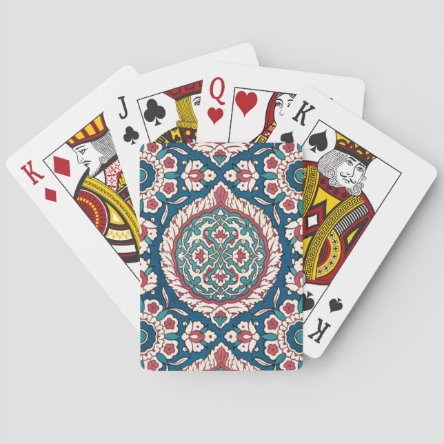 Blue White Teal Oriental Azulejo Mönster Casinokort (Baksidan)