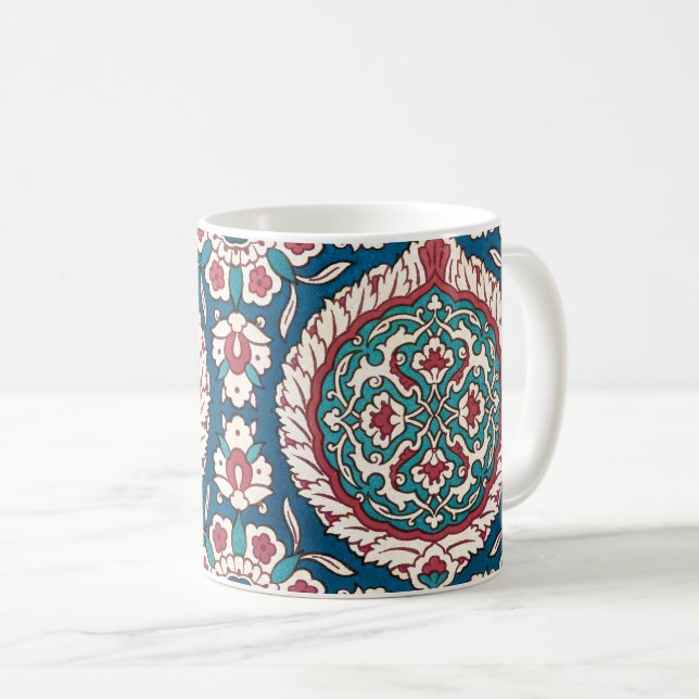 Blue White Teal Oriental Azulejo Mönster Kaffemugg (Framsida höger)