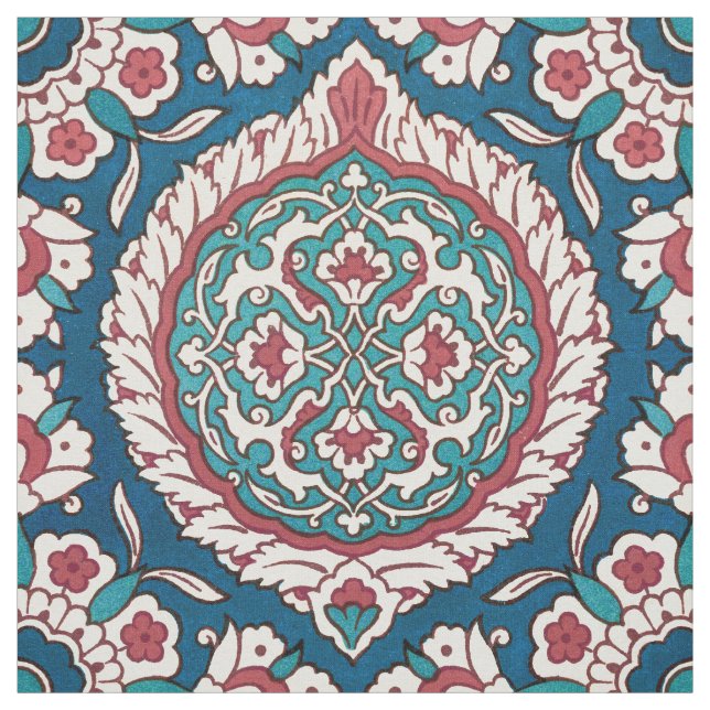 Blue White Teal Oriental Azulejo Mönster Tyg (Provkarta)