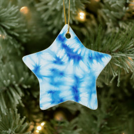 Blue White Tie Dye Julgransprydnad Keramik