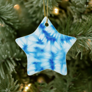 Blue White Tie Dye Julgransprydnad Keramik