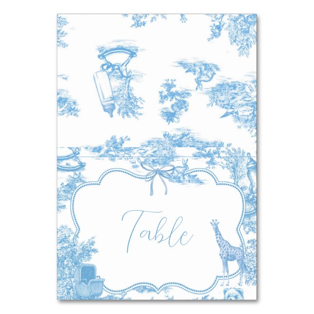 Blue White Toile de Jouy Fransk Bordsnummer (Framsidan)