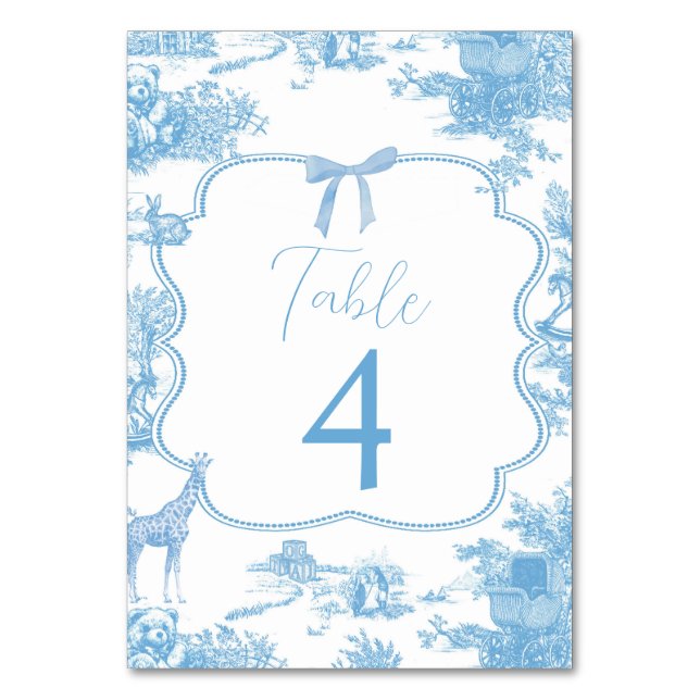 Blue White Toile de Jouy Fransk Bordsnummer (Framsidan)