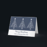 Blue White Träd Friend God jul Kort<br><div class="desc">God jul för vänkortet i modern marinblått med ornata illustrationer av julgran.</div>