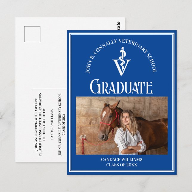 Blue White Veterinary School Photo Studenten Vykort (Fram/baksida)
