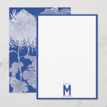 Blue White Vintage Chinoiserie Blommigt Monogram