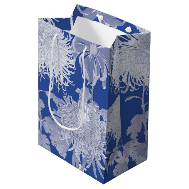 Blue White Vintage Chinoiserie Blommönster (Framsidan Vinklad)