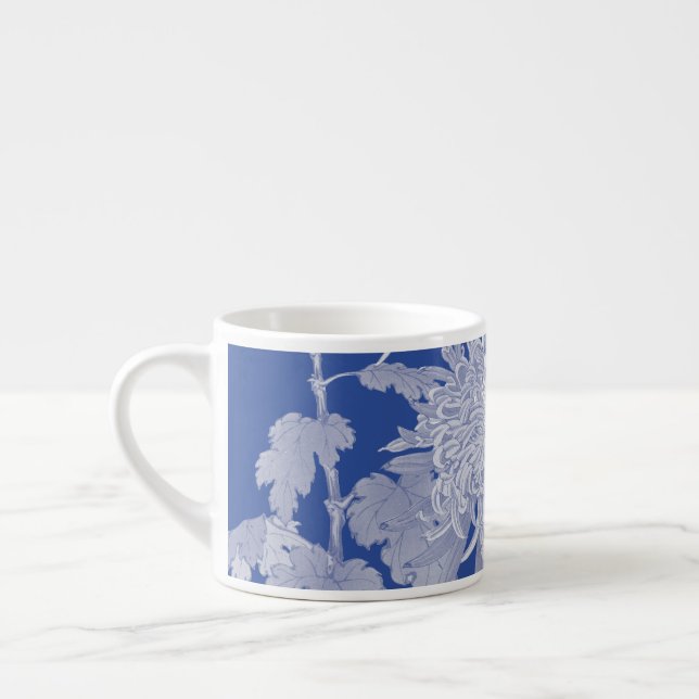 Blue White Vintage Chinoiserie Blommönster Espressomugg (Vänster)